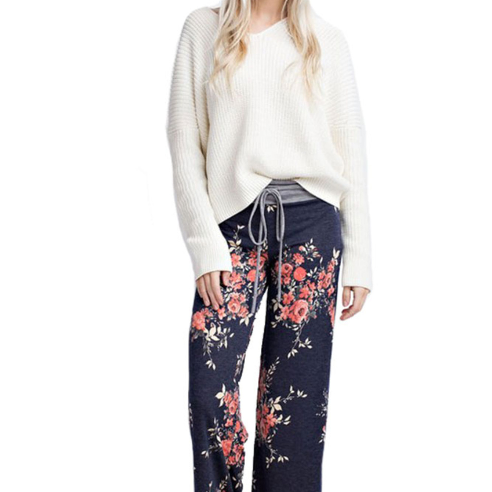 Navy Flowered Pajama Lounge Pants